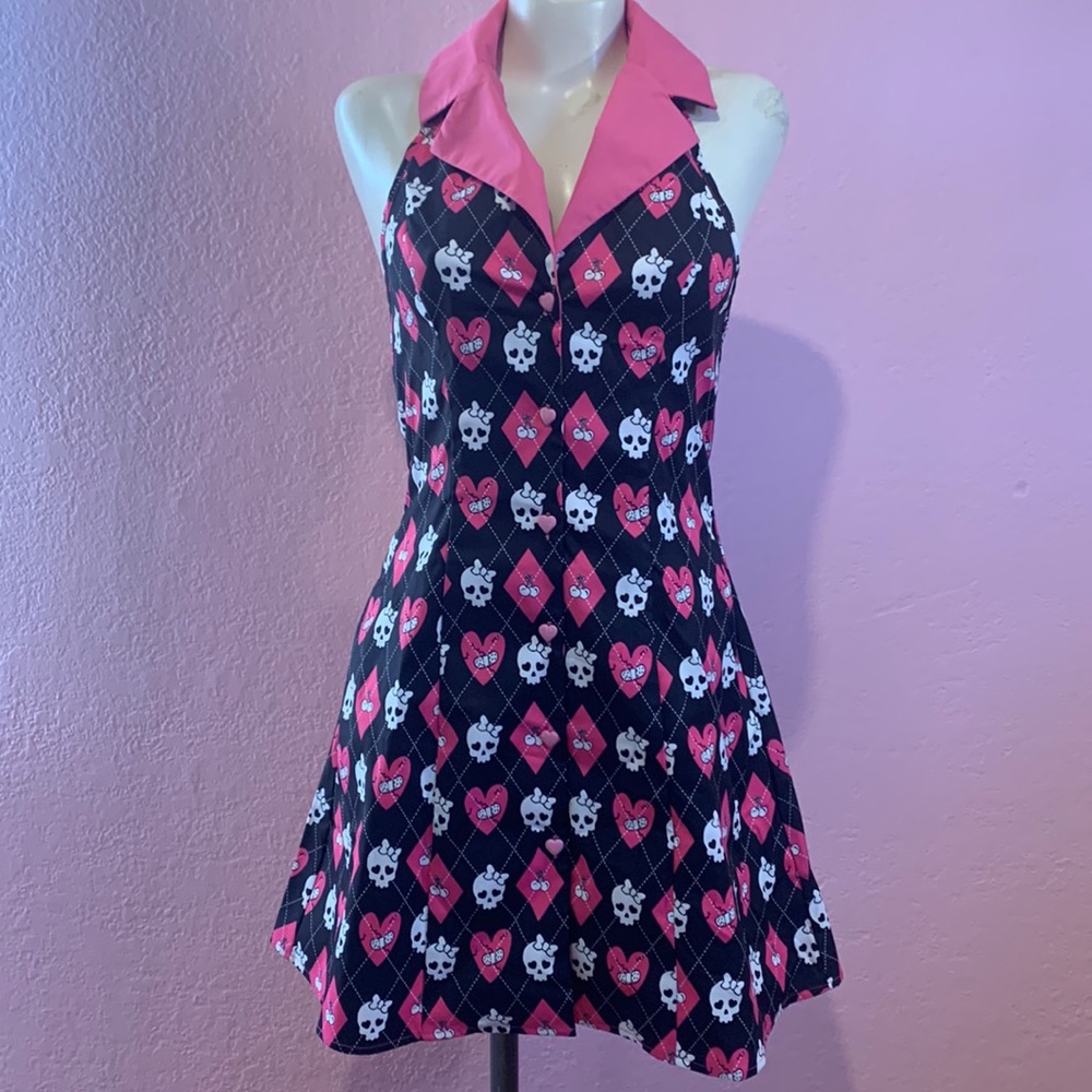 Skull and Cherries Halter Button Down Dress